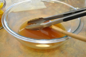 Tea-sugar-juice mixture, lemon peels removed