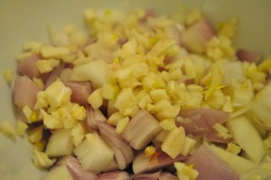 Chopped onion and minced garlic