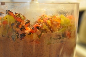 Add the roasted peppers to the food processor