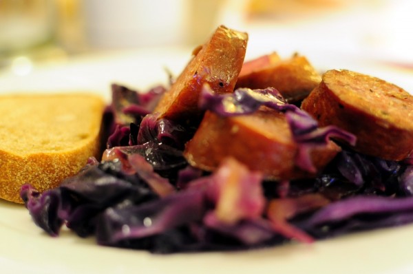 Ale-braised red cabbage and Kielbasa