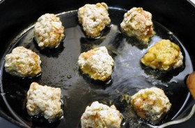 Pan-frying the meatballs