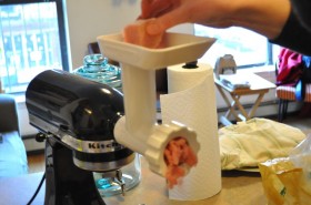 Feeding the stand mixer meat grinder