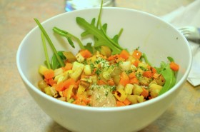 Roasted veggie and arugula salad