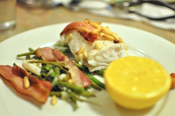 Roasted Cod with Haricot Vert, Lemon, and Bacon