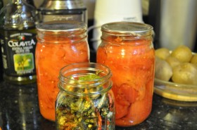 These are our home-canned tomatoes and dried chilis.