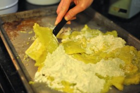 Fold the potato, egg, and flour into a loose dough.