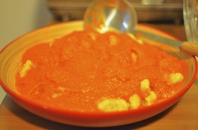 Potato gnocchi covered in home made tomato sauce.