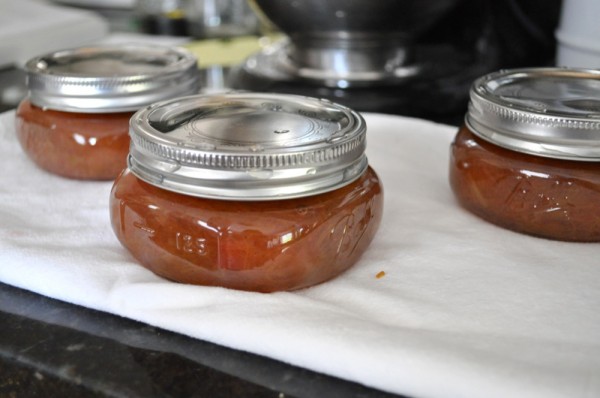 Vanilla rhubarb jam, right out of the canner