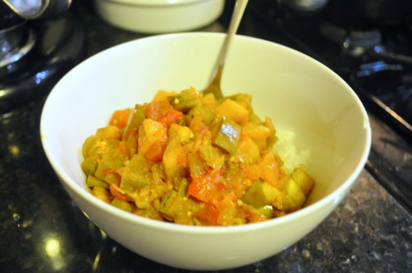 Eggplant and Okra Curry with Rice